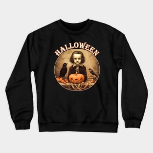 Edgar Allan Poe Child Portrait Halloween Raven Pumpkin Crewneck Sweatshirt